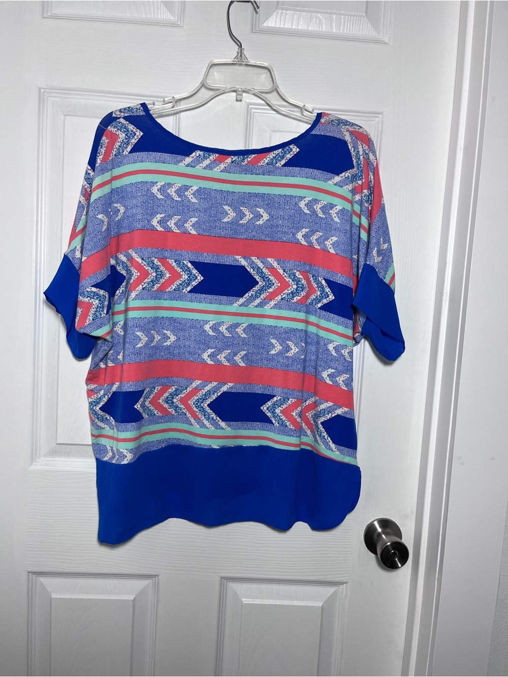 Dept 222 Blue Geometric Short-Sleeve Top - Picture 2 of 4
